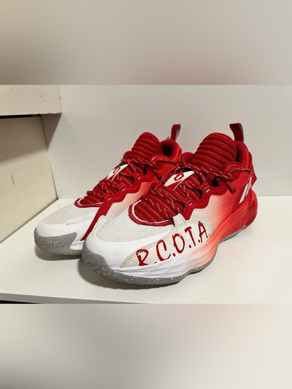 Adidas Damian Lillard Red and White Performance Sneakers - RCOTA Detail